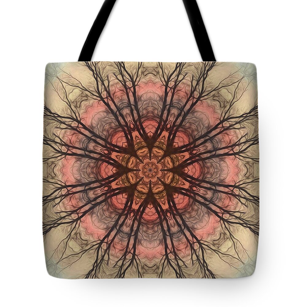 Mandala Tote Bag featuring the digital art January Sunrise Mandala by Beth Sawickie