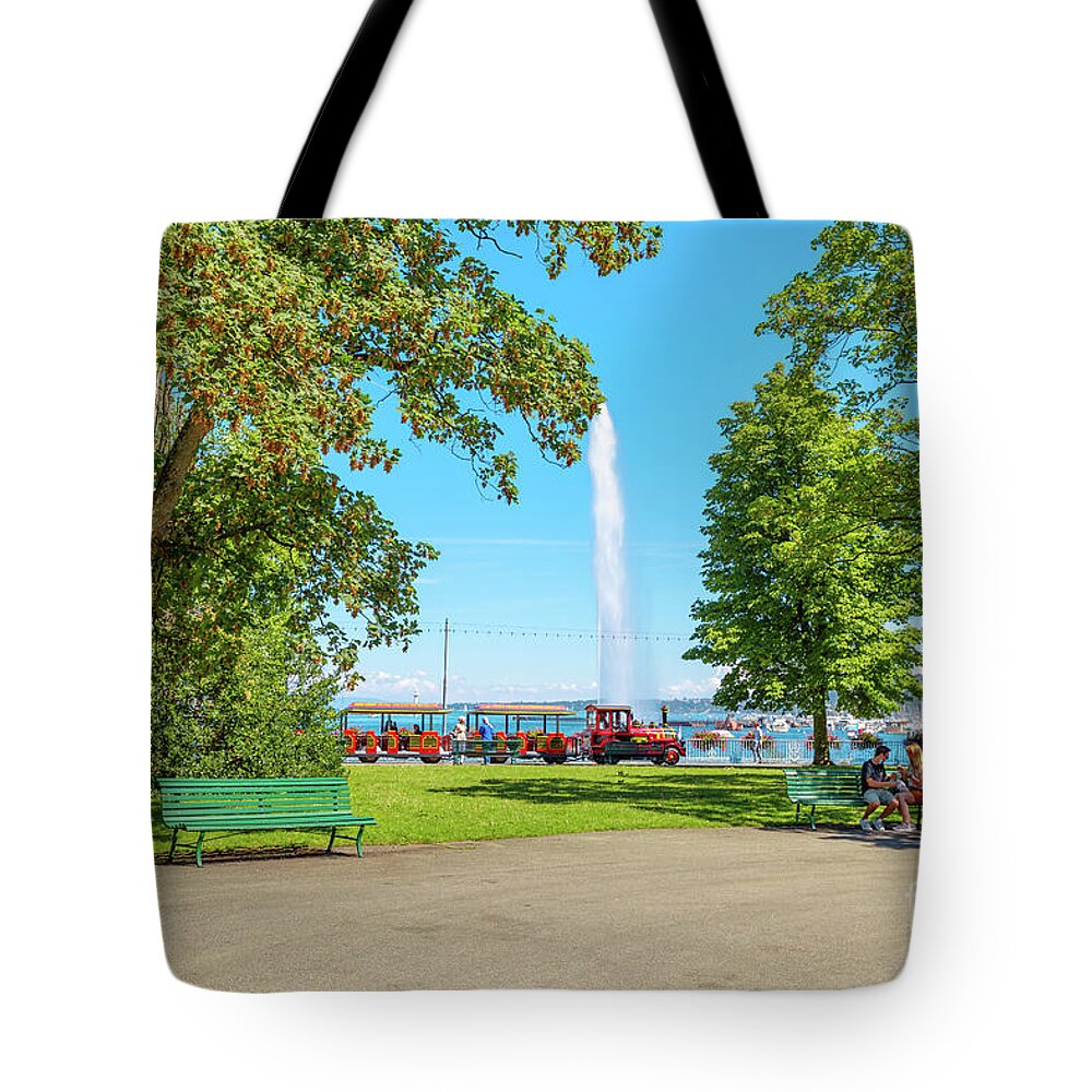 Geneva Tote Bag featuring the photograph Jardin Anglais Geneva by Benny Marty