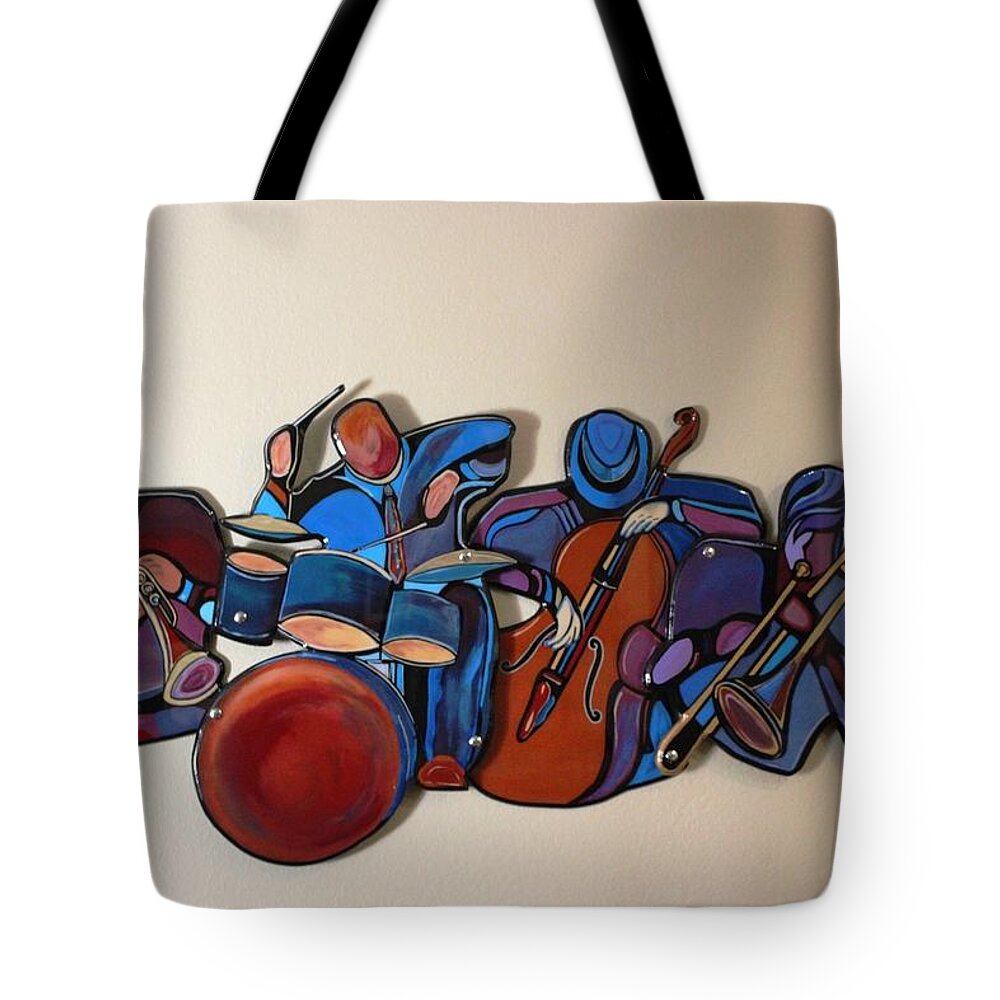 Music Tote Bag featuring the mixed media Jazz Ensemble IV by Bill Manson