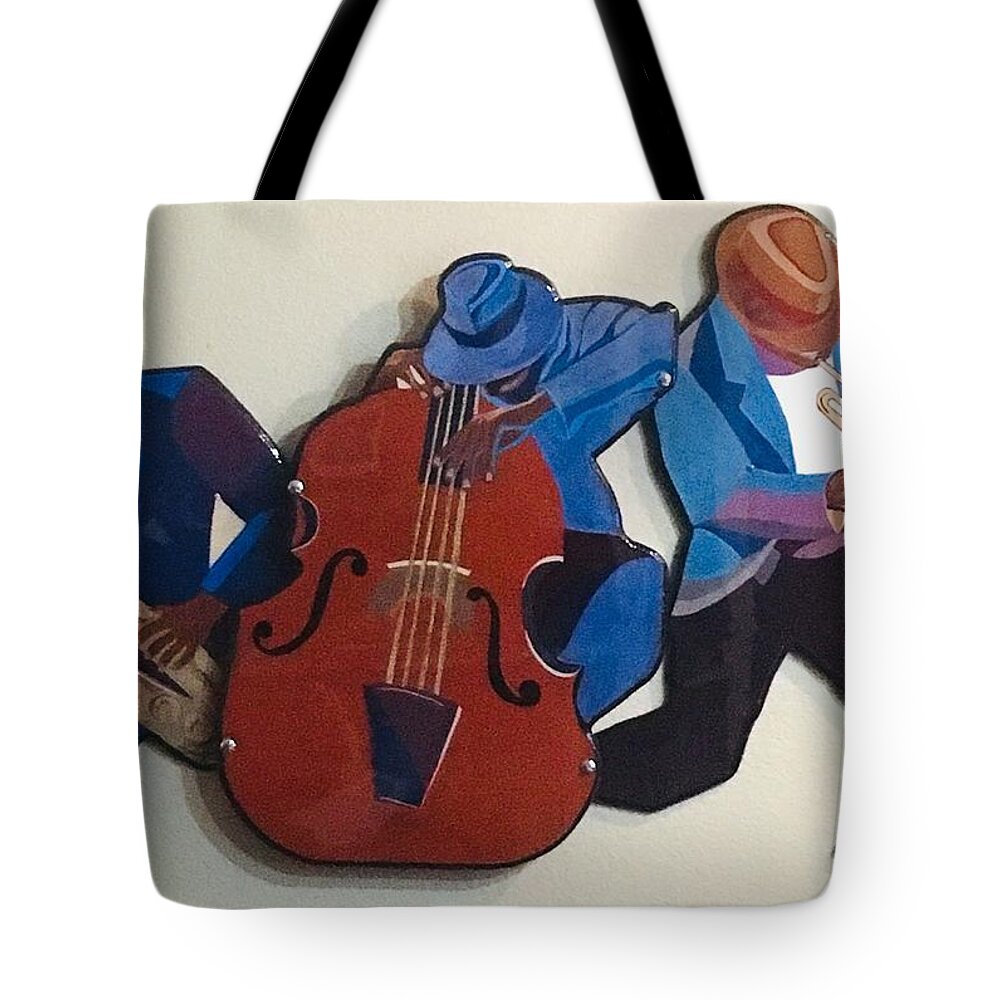 Music Tote Bag featuring the mixed media Jazz Ensemble III by Bill Manson