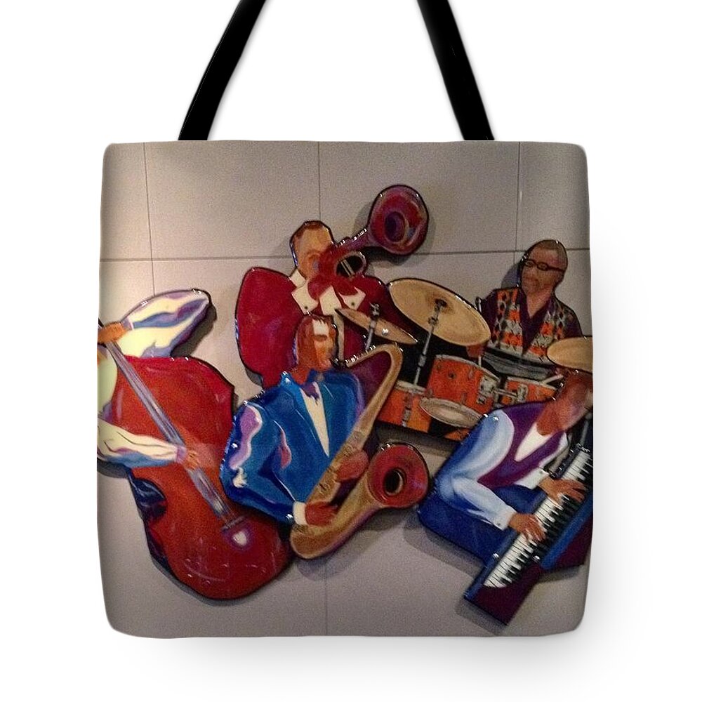 Jazz Tote Bag featuring the painting Jazz Ensemble V-custom by Bill Manson
