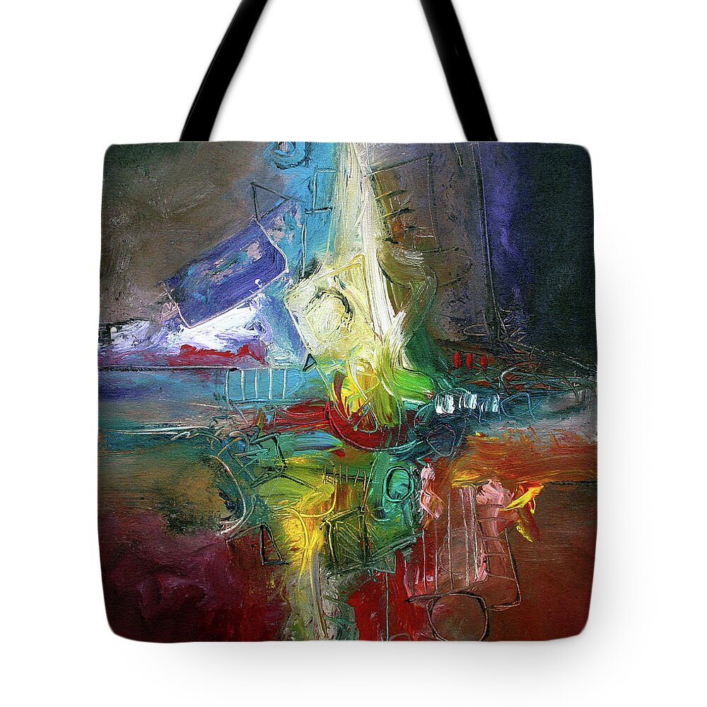 Abstract Tote Bag featuring the painting Jazz Happy by Jim Stallings
