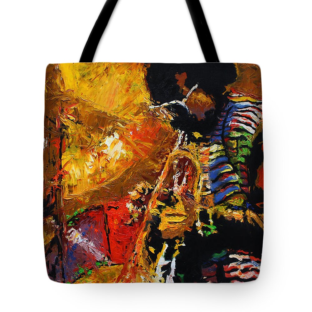 Jazz Tote Bag featuring the painting Jazz Miles Davis 3 by Yuriy Shevchuk