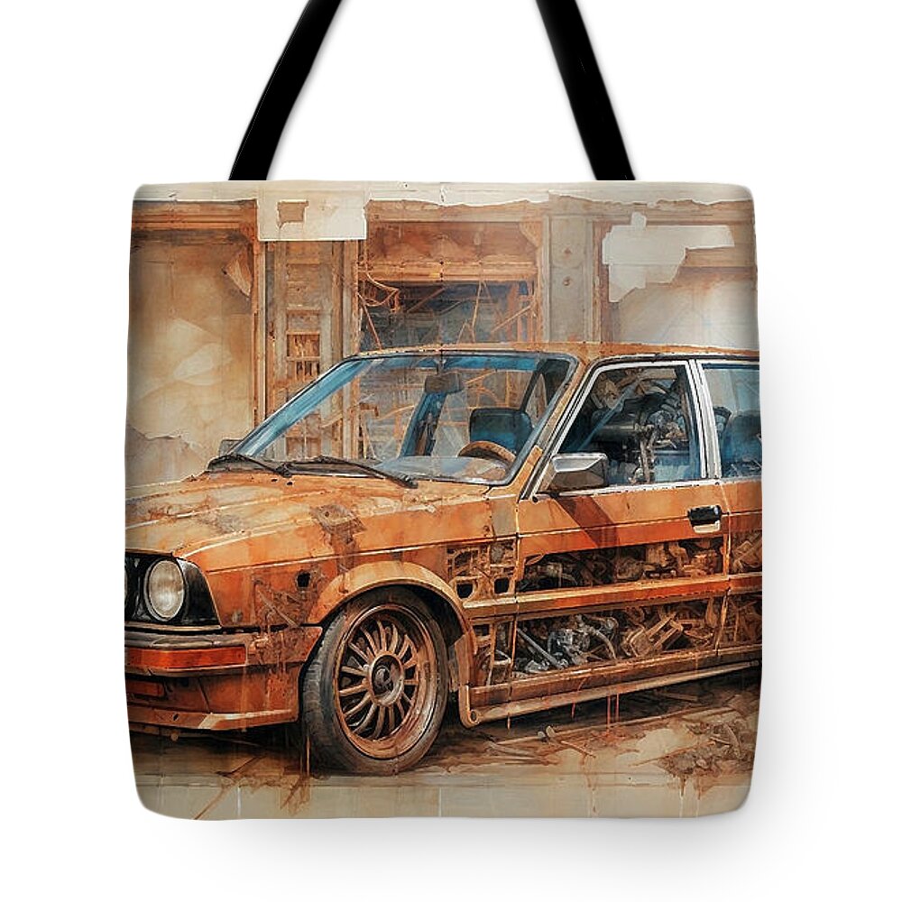 Vehicles Tote Bag featuring the drawing JDM Car 869 Nissan Bluebird  by Clark Leffler