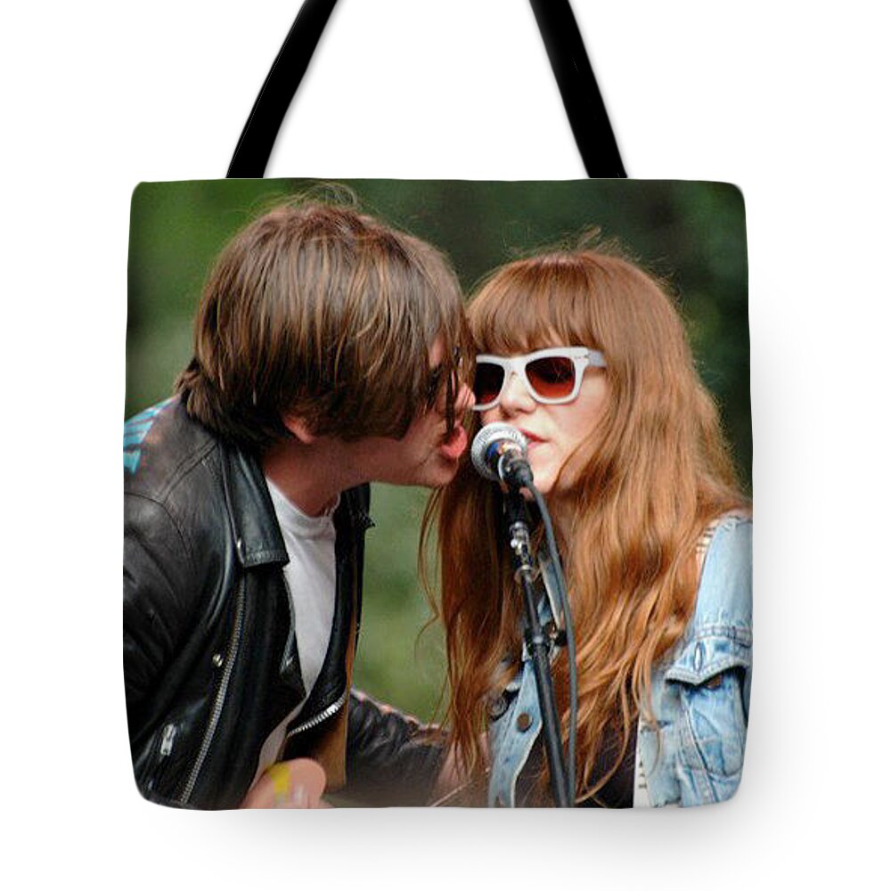 Jenny & Johnny Tote Bag featuring the photograph Jenny and Johnny Performing In Concert at Hardly Strictly Bluegrass Festival by Debra Amerson