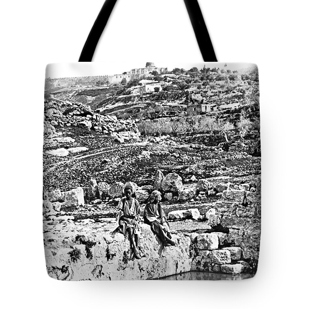 Pool Tote Bag featuring the photograph Jerusalem Pool in 1910 by Munir Alawi