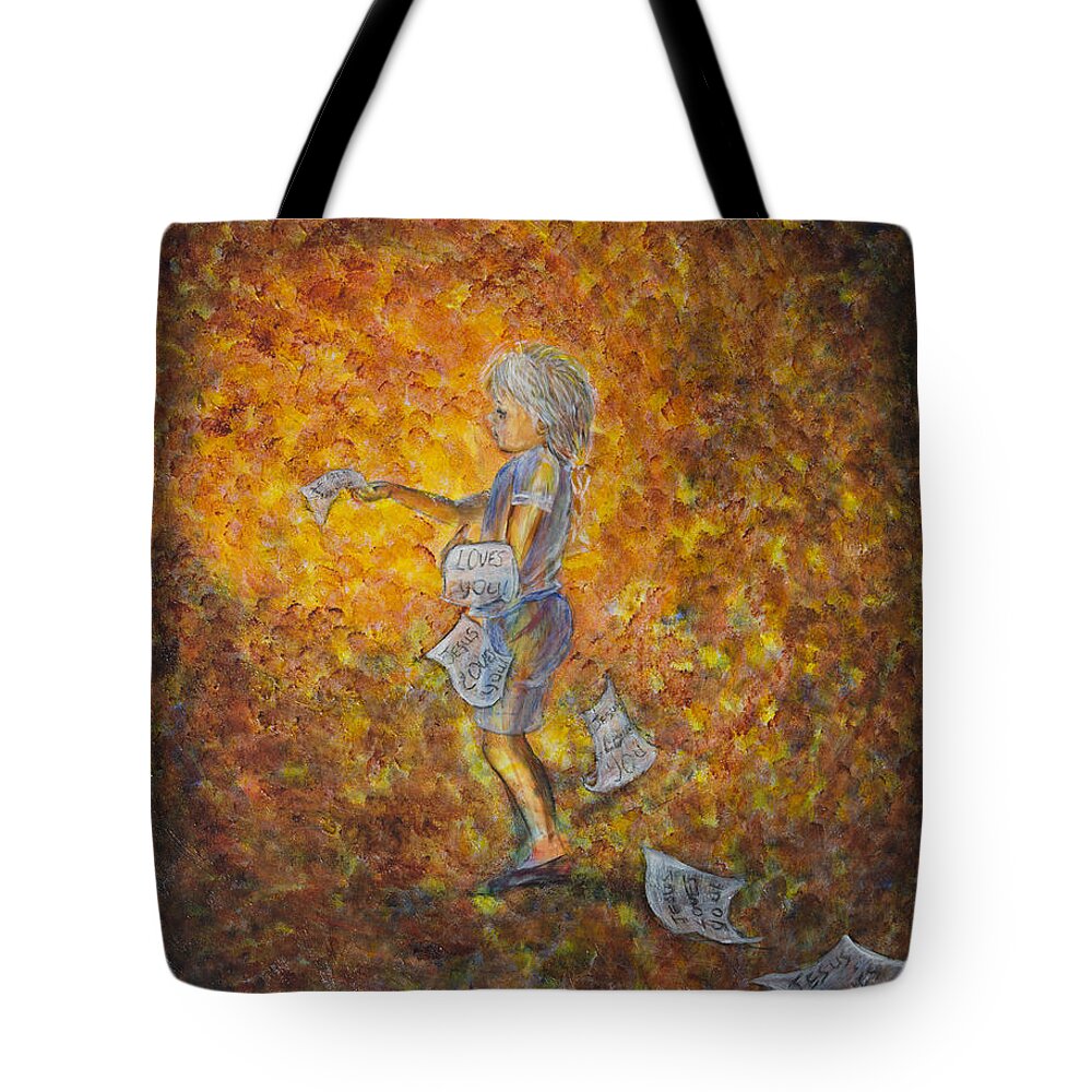 Child Tote Bag featuring the painting Jesus Loves You 02 by Nik Helbig