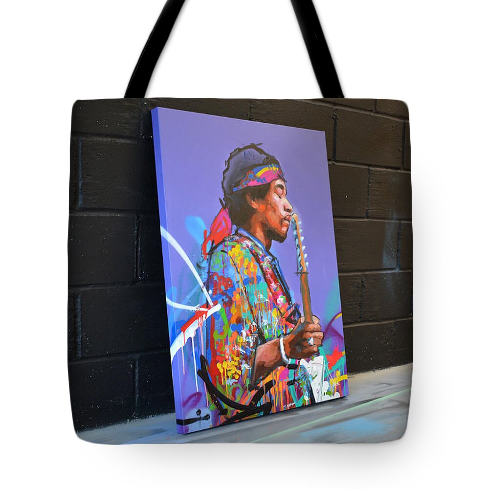 Jimi Tote Bag featuring the painting Jimi Hendrix II by Richard Day