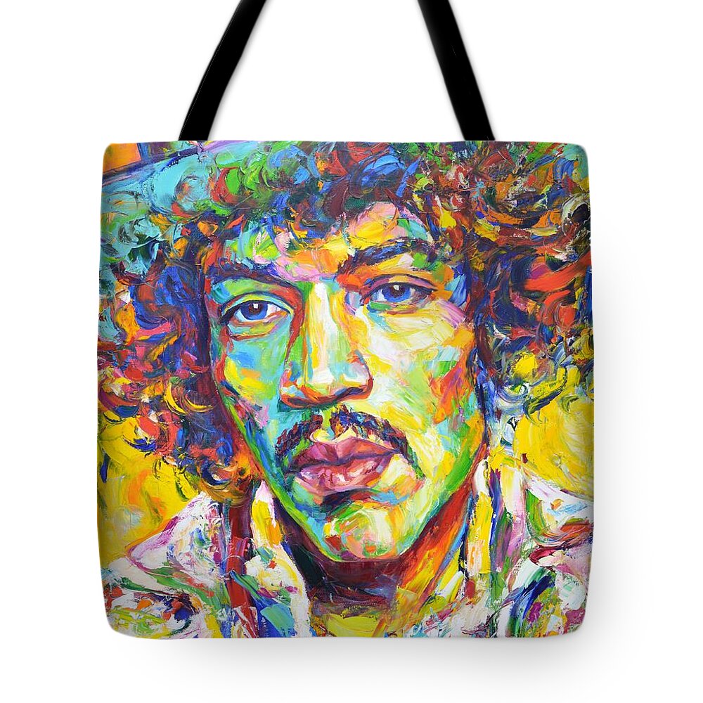 Jimi Hendrix Tote Bag featuring the painting Jimi Hendrix by Iryna Kastsova
