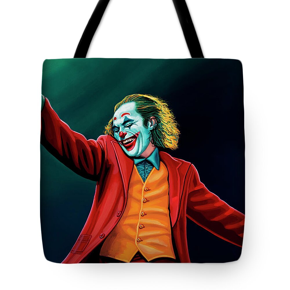 Joaquin Phoenix Tote Bag featuring the painting Joaquin in Joker Painting by Paul Meijering