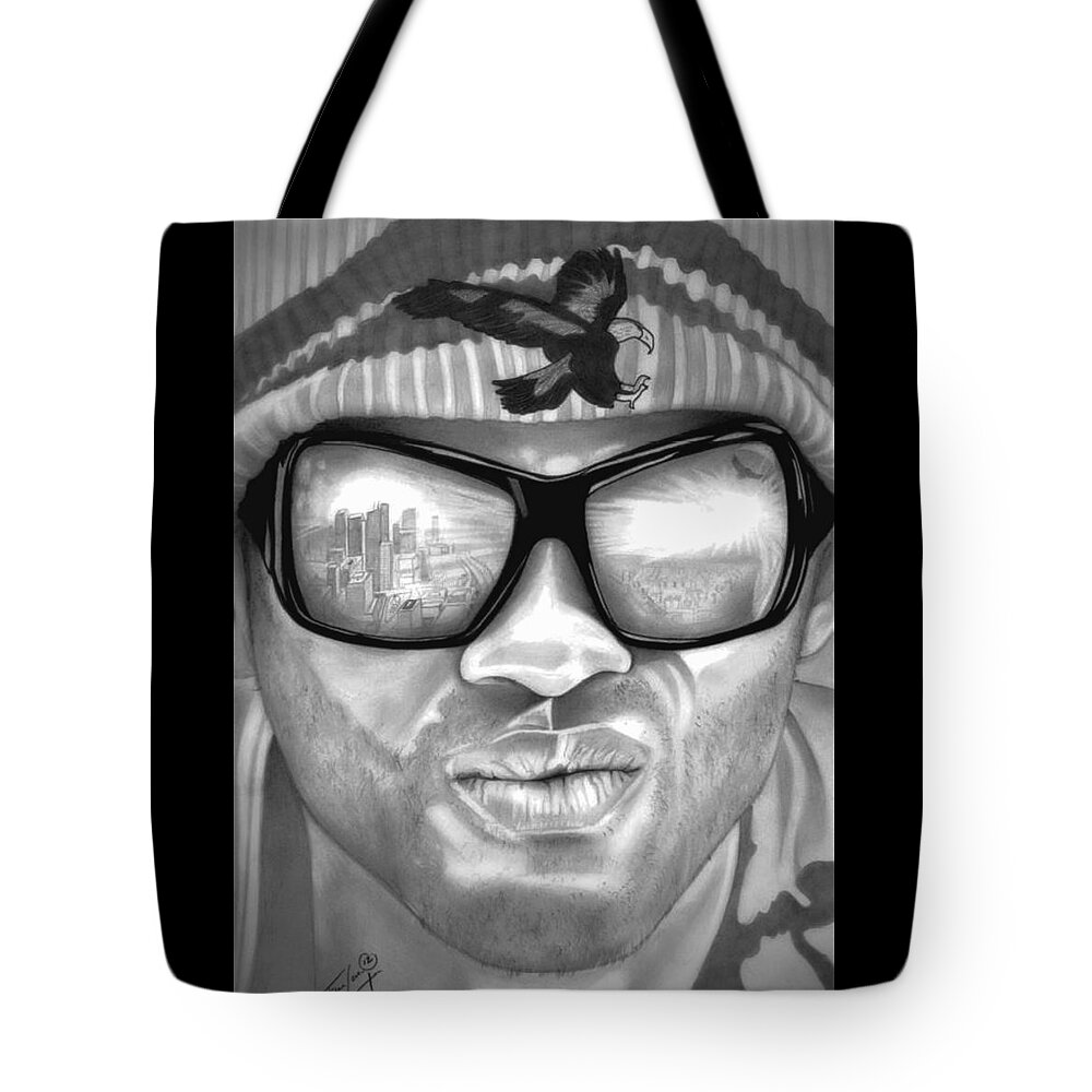 Will Smith Tote Bag featuring the drawing John Hancock - Will Smith - Hancock BW Edition by Fred Larucci