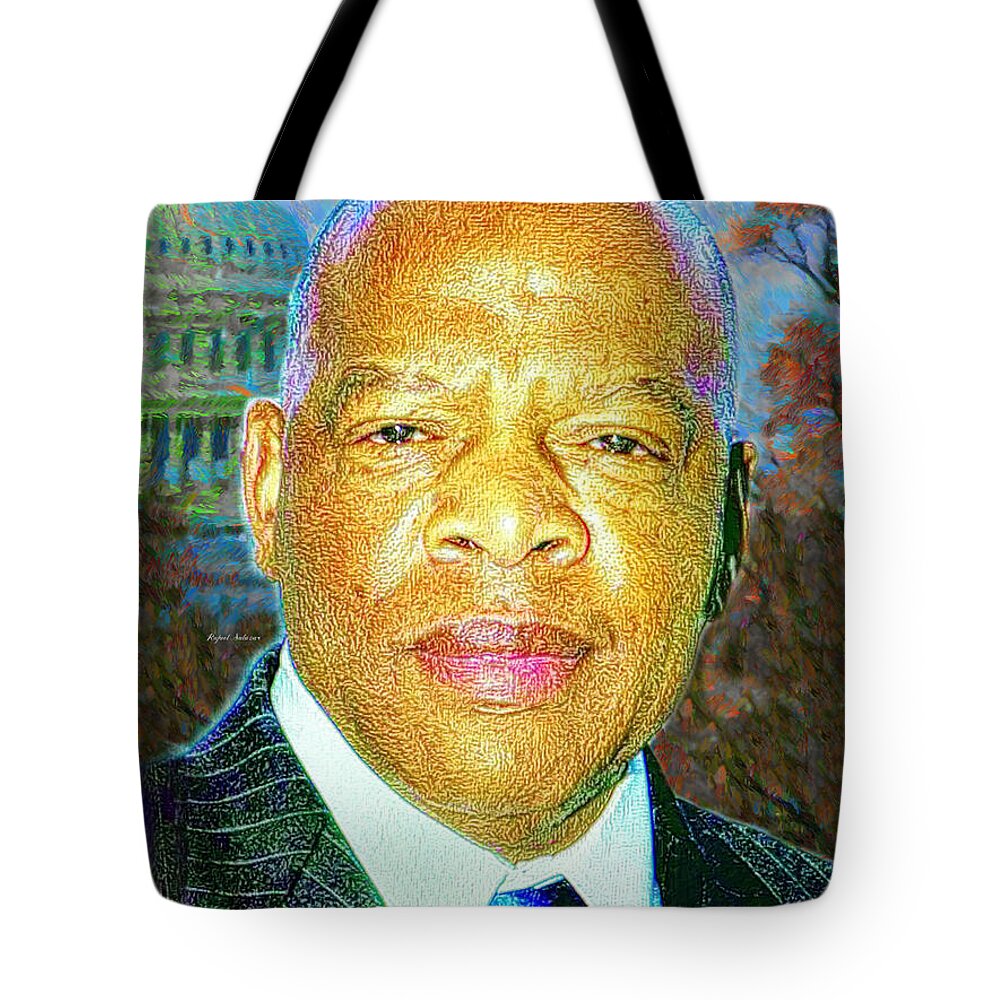 Portraits Tote Bag featuring the mixed media John Lewis honored at the March on Washinton by Rafael Salazar