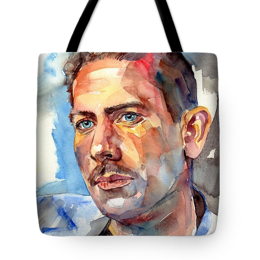 John Steinbeck Tote Bag featuring the painting John Steinbeck Portrait by Suzann Sines