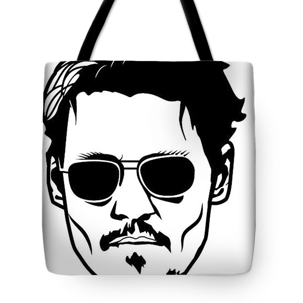 Johnny Depp Happy Hour T Shirt Black White Quote Trial Rock Roll Tote Bag featuring the digital art Johnny Depp Isn't any hour, Happy Hour by Kasey Jones