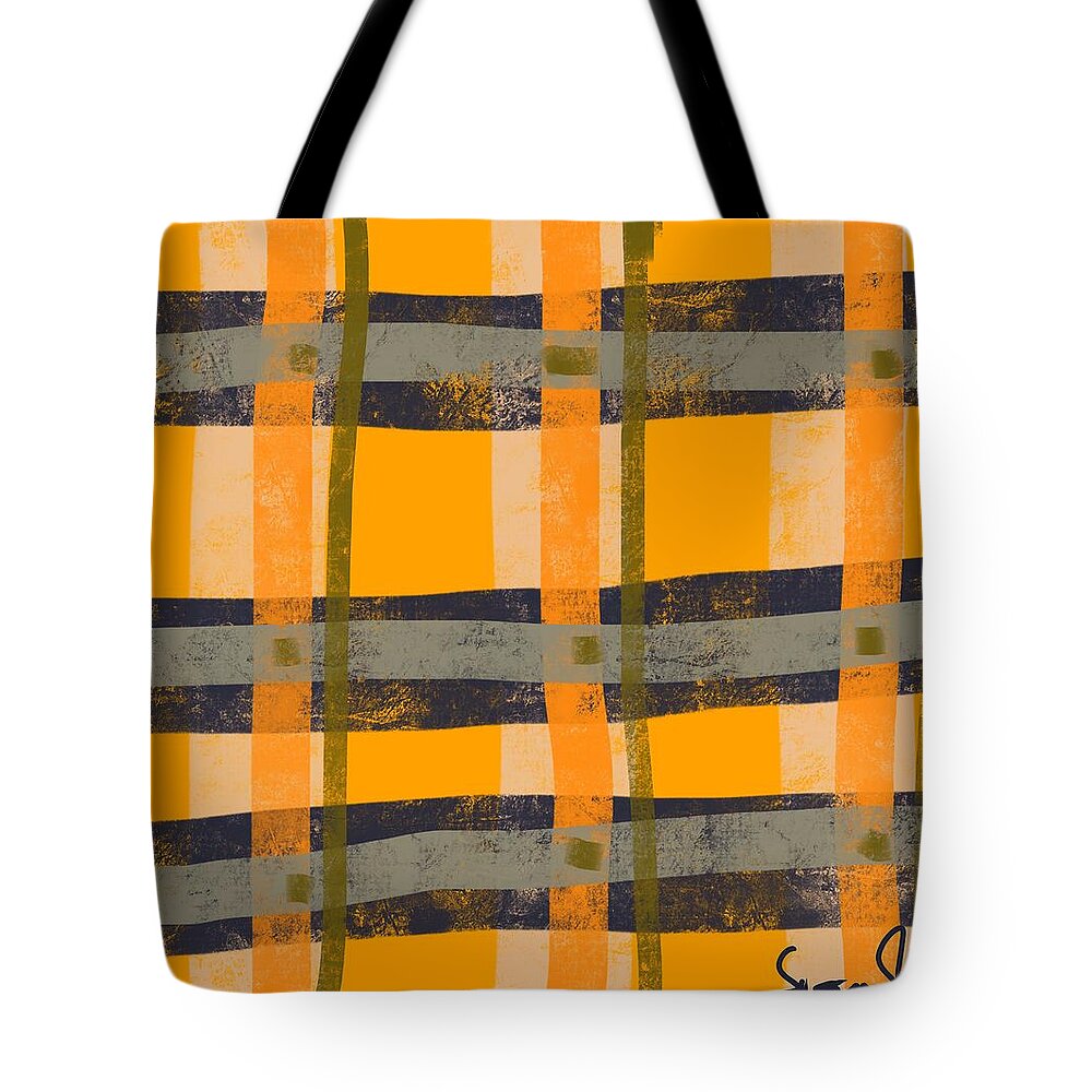 Orange Plaid Tote Bag featuring the digital art Joined at the Fence by Susan Fielder