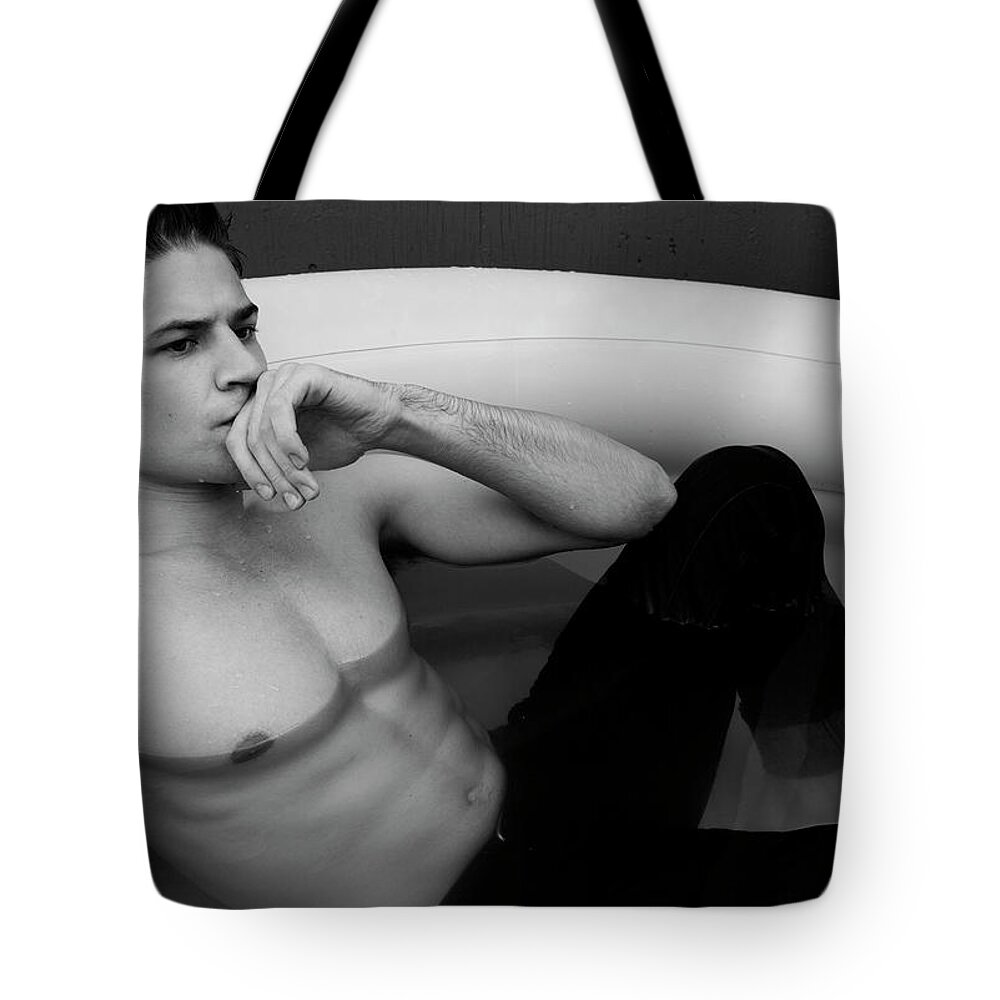Jordan Tote Bag featuring the photograph Jordan in the hot tub by Jim Whitley