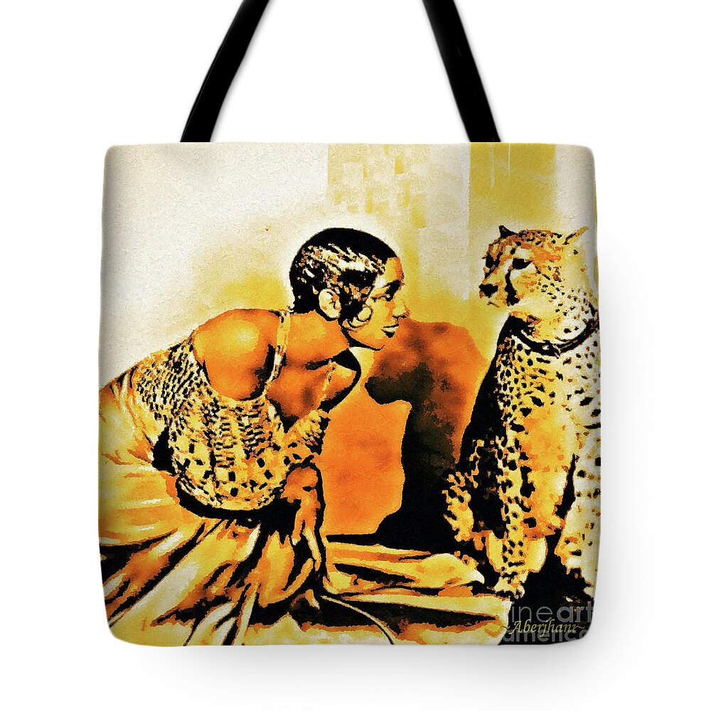 Josephine Baker’s Love Affair Tote Bag featuring the digital art Josephine Baker and Chiquita the Cheetah Number 2 by Aberjhani