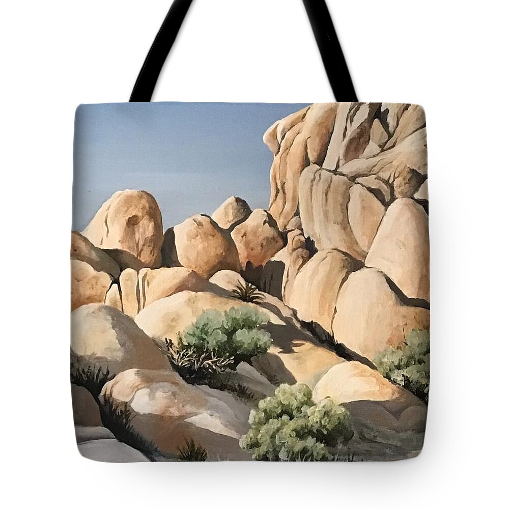 Rocks Tote Bag featuring the painting Joshua Tree 1 by Barbara Prestridge