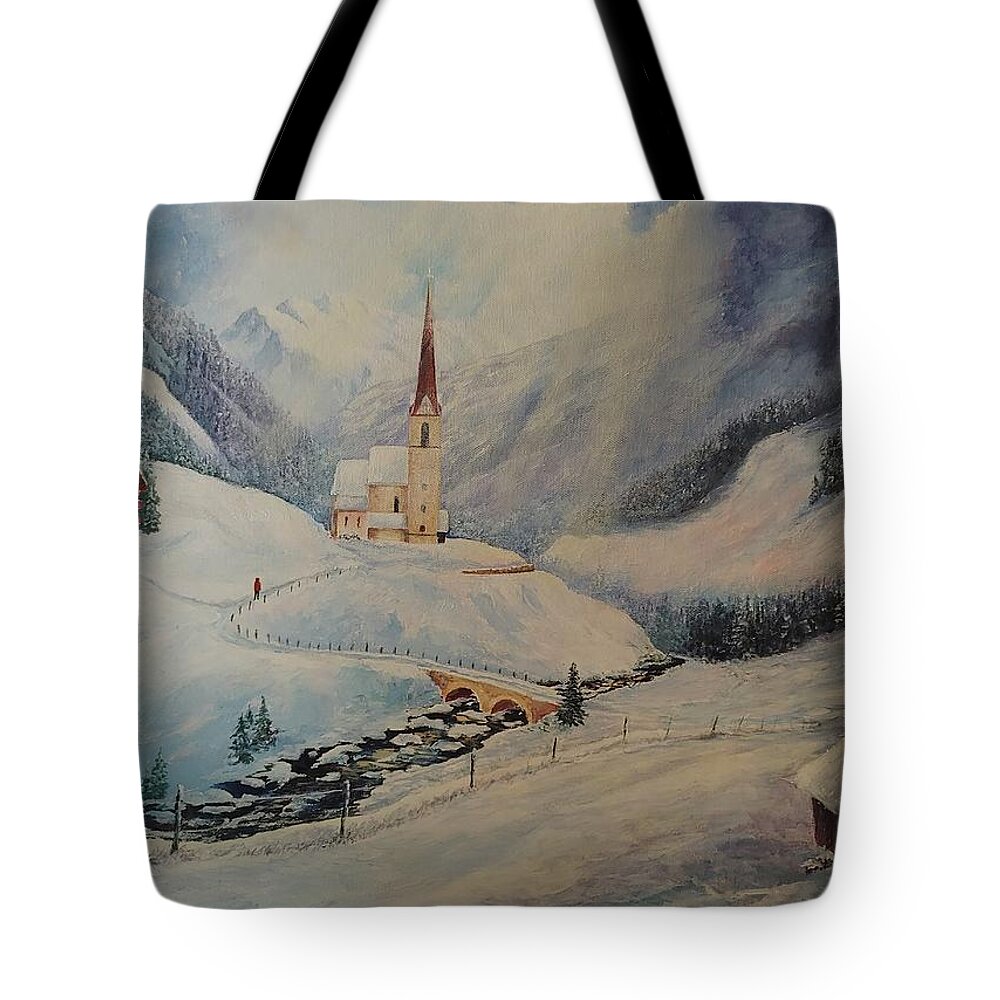 Inspirational Tote Bag featuring the painting Journey Toward the Cross by ML McCormick