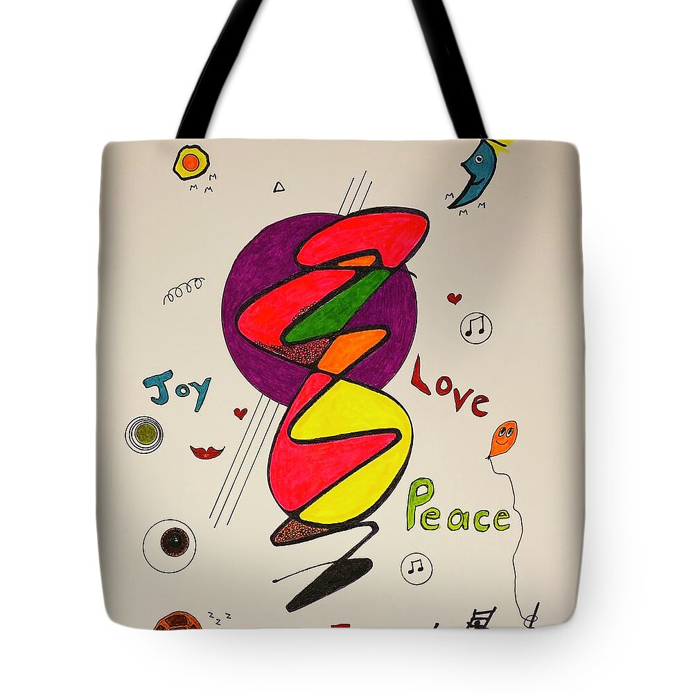  Tote Bag featuring the mixed media Joy Love Peace 1114 by Lew Hagood