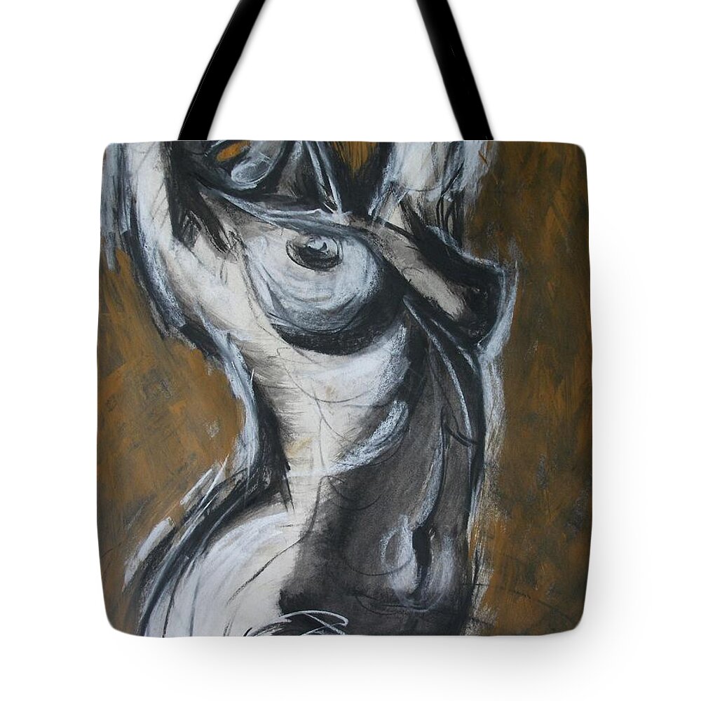 Original Tote Bag featuring the drawing Joy - Nudes Gallery by Carmen Tyrrell