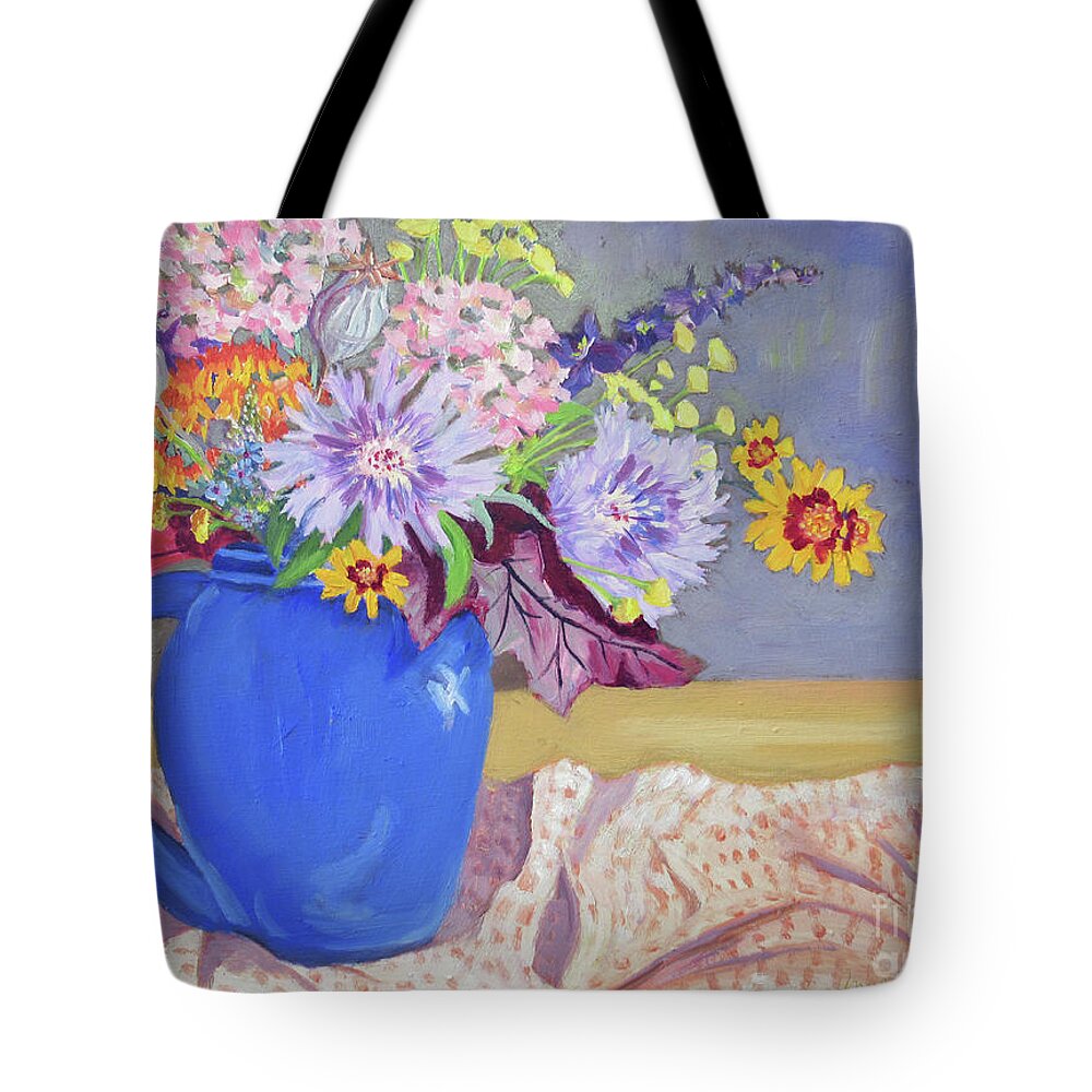 Aster Tote Bag featuring the painting Judy's Flowers by Anne Marie Brown