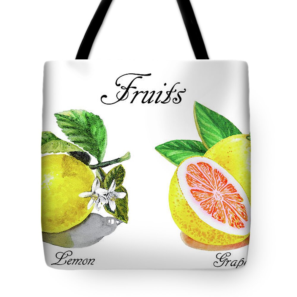 Grapefruit Lemon Tote Bag featuring the painting Juicy Fruits Grapefruit And Lemon Watercolor Art by Irina Sztukowski