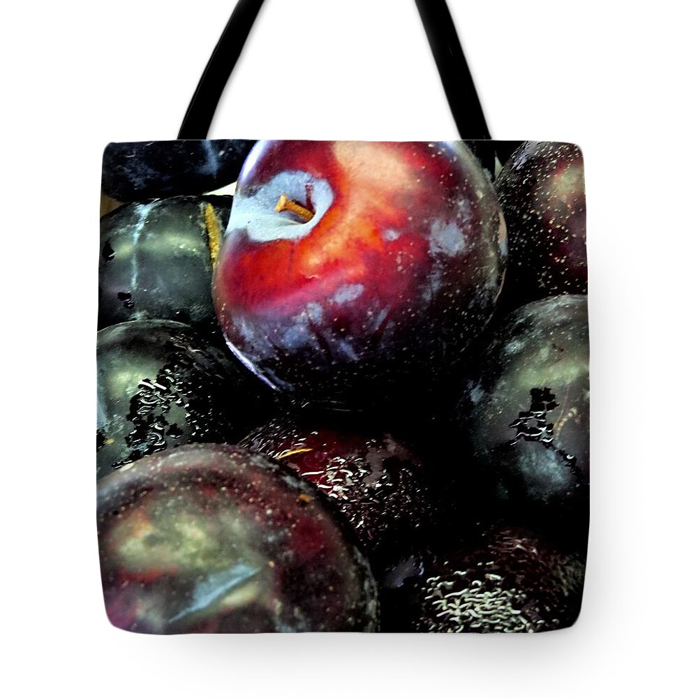 Fruit Tote Bag featuring the photograph Juicy Plums at the Farmer's Market by Linda Stern