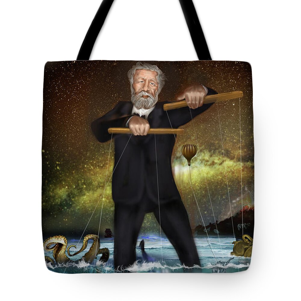 Jule Vernes - The Master Puppeteer Of Science Fiction Tote Bag featuring the painting Jule Vernes - The Master Puppeteer of Science Fiction by Remy Francis