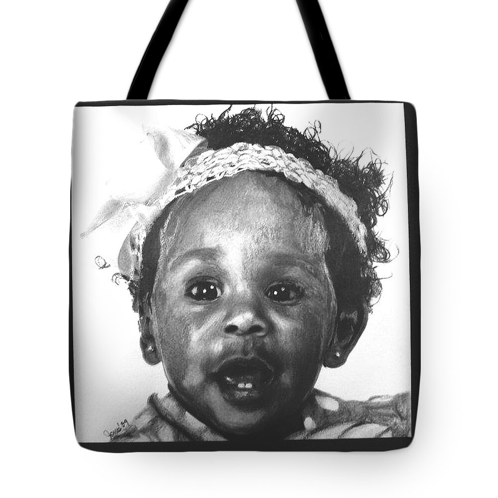 Child Portrait Pencil African American Commission Tote Bag featuring the drawing Julia 2yrs. Commission by Kasey Jones