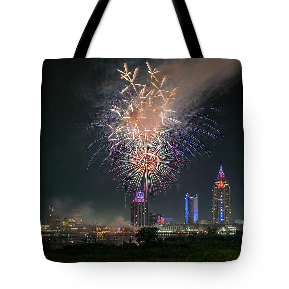 City Tote Bag featuring the photograph July 4th Fireworks in Alabama by Brad Boland