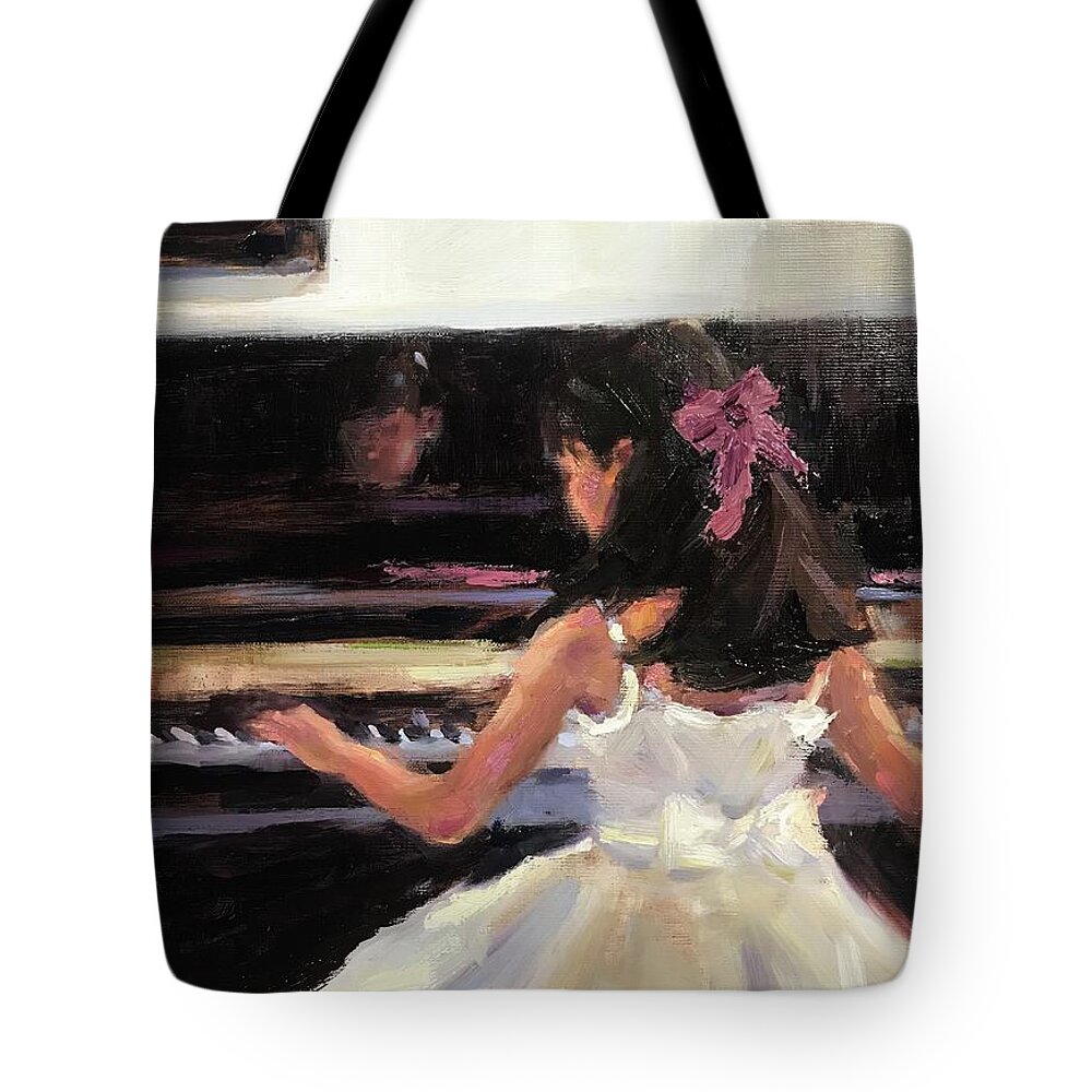 Junior Pianist Tote Bag featuring the painting Junior Pianist by Ashlee Trcka