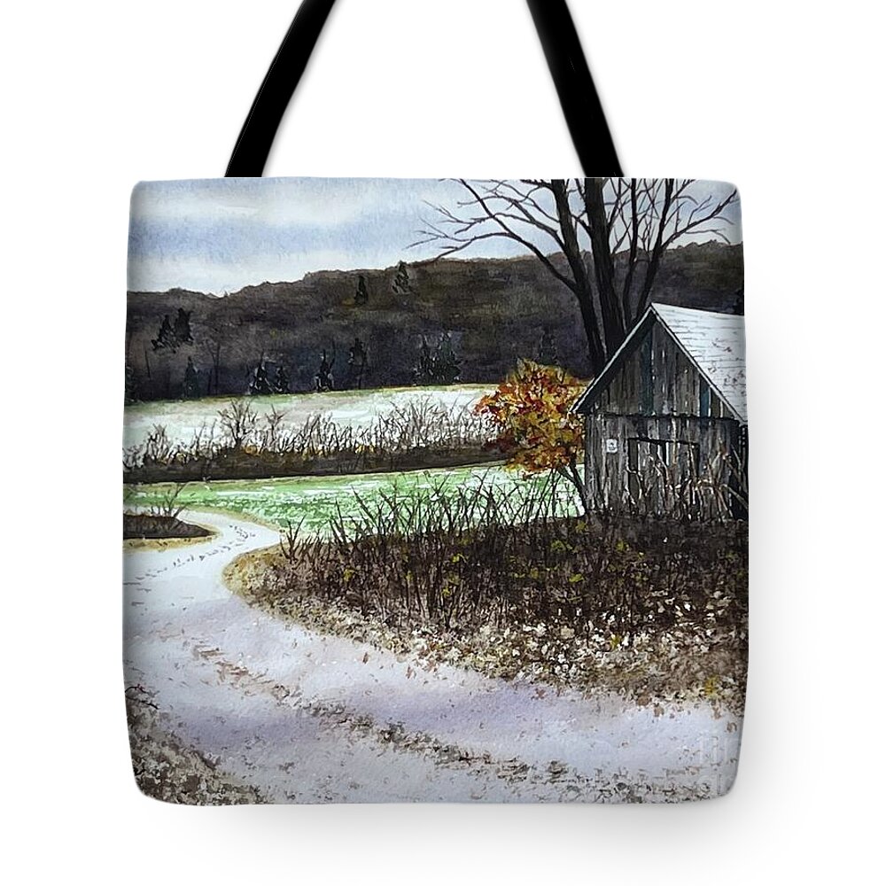 Shed Tote Bag featuring the painting Just a Dusting by Joseph Burger