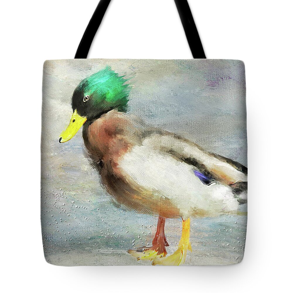 Animal Tote Bag featuring the digital art Just Ducky by Lois Bryan