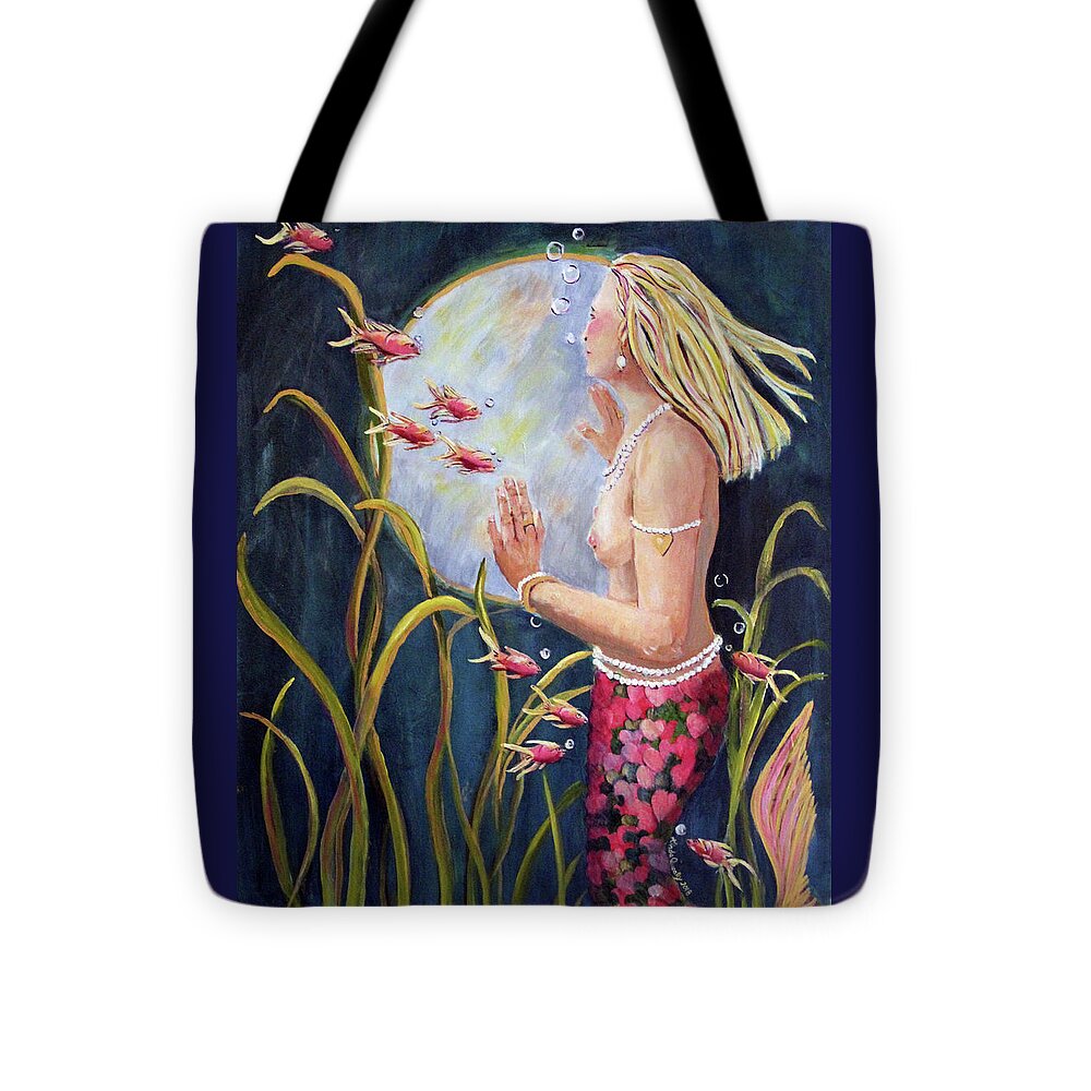 Mermaid Tote Bag featuring the painting Just Looking by Linda Queally by Linda Queally