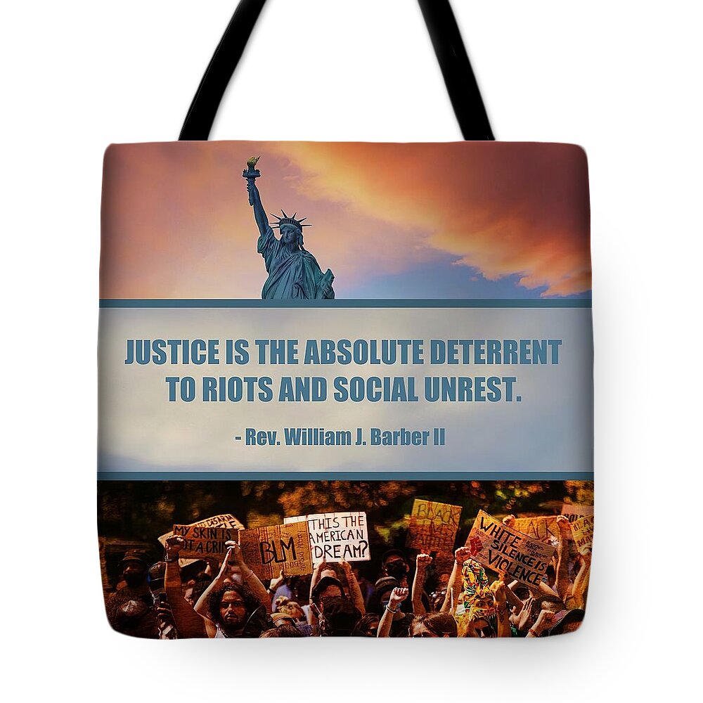 Social Unrest Tote Bag featuring the photograph Justice is the Answer by Judy Kennedy