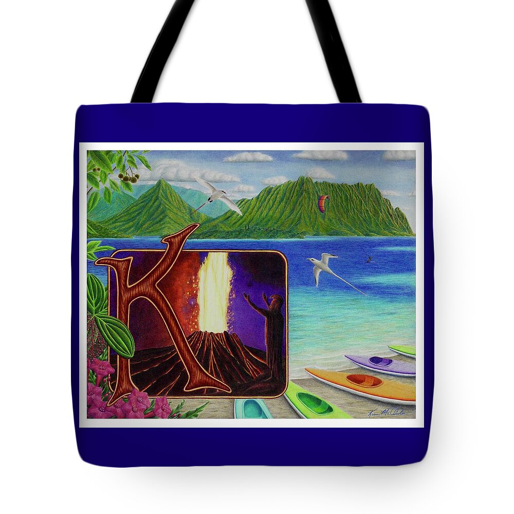 Kim Mcclinton Tote Bag featuring the drawing K is for Kilauea by Kim McClinton