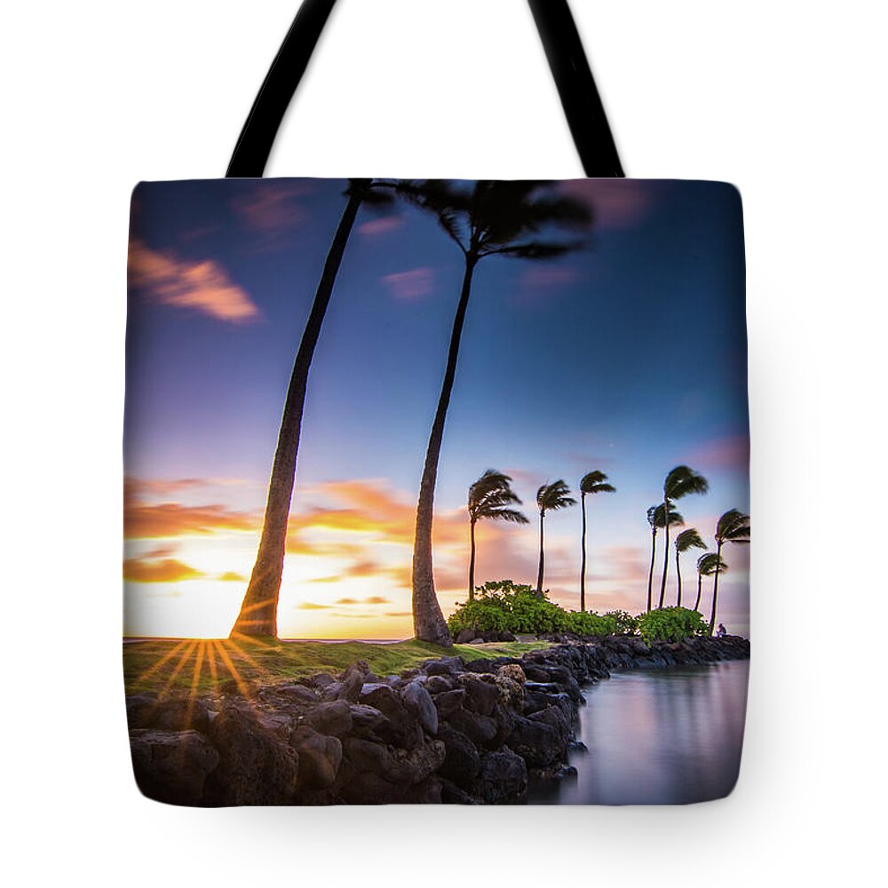 Sunrise Tote Bag featuring the photograph Kahala Sunburst by Larkin's Balcony Photography