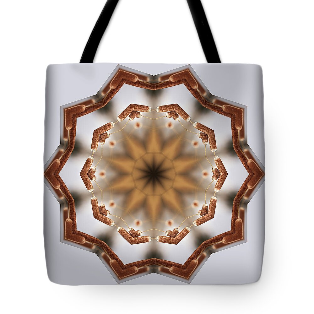 Cattail Tote Bag featuring the photograph CattailiattaC- Kaleidoscope Mandala of Cattail pair by Peter Herman