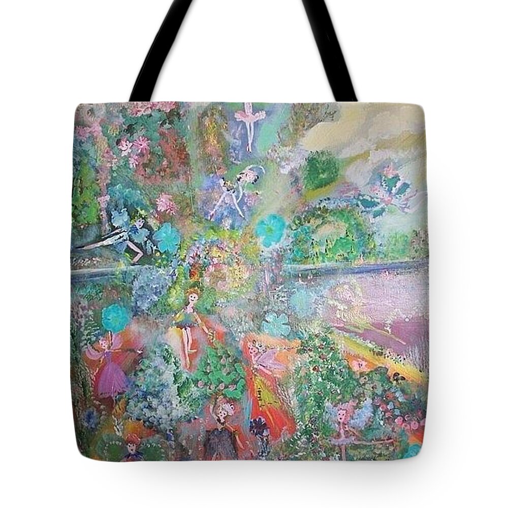 Fairies Tote Bag featuring the painting Kaleidoscope Fairies too by Judith Desrosiers