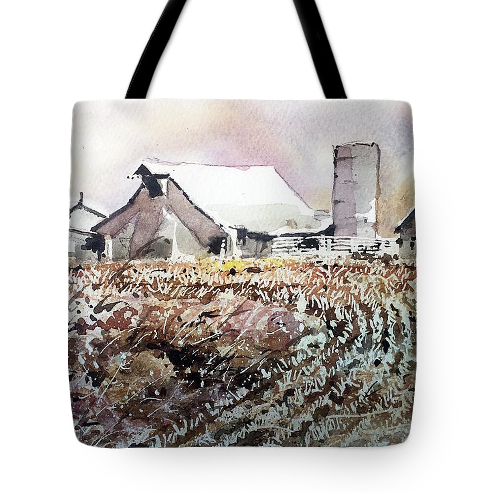 A Farm East Of Chanute Tote Bag featuring the painting Kansas 39 by Monte Toon