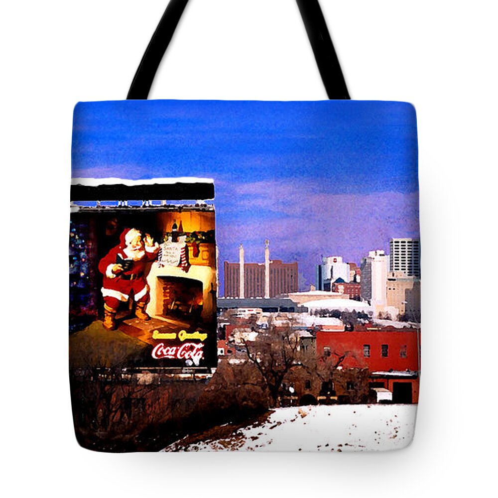 City Tote Bag featuring the photograph Kansas City Skyline at Christmas by Steve Karol