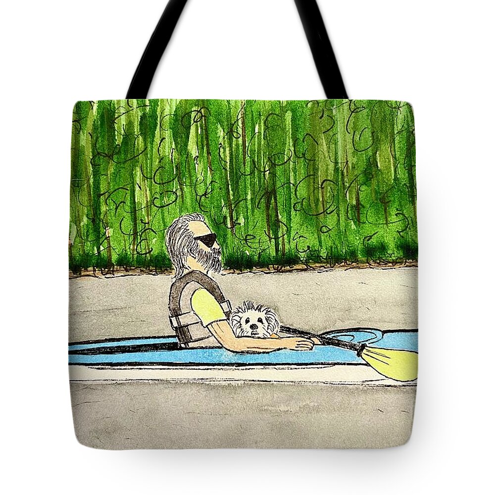 Kayaking Tote Bag featuring the painting Kayaking with Tootsie by Donna Mibus