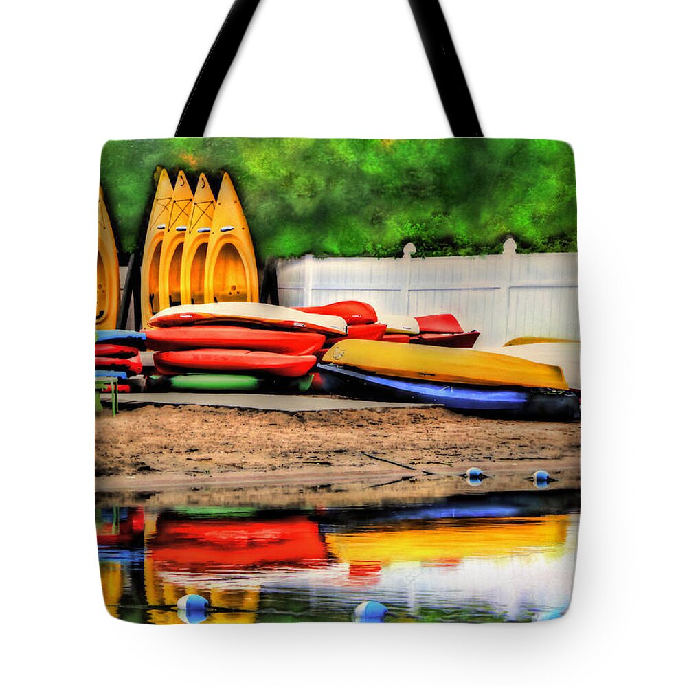 Kayaks Tote Bag featuring the photograph Kayaks At Lake George by Jeff Breiman
