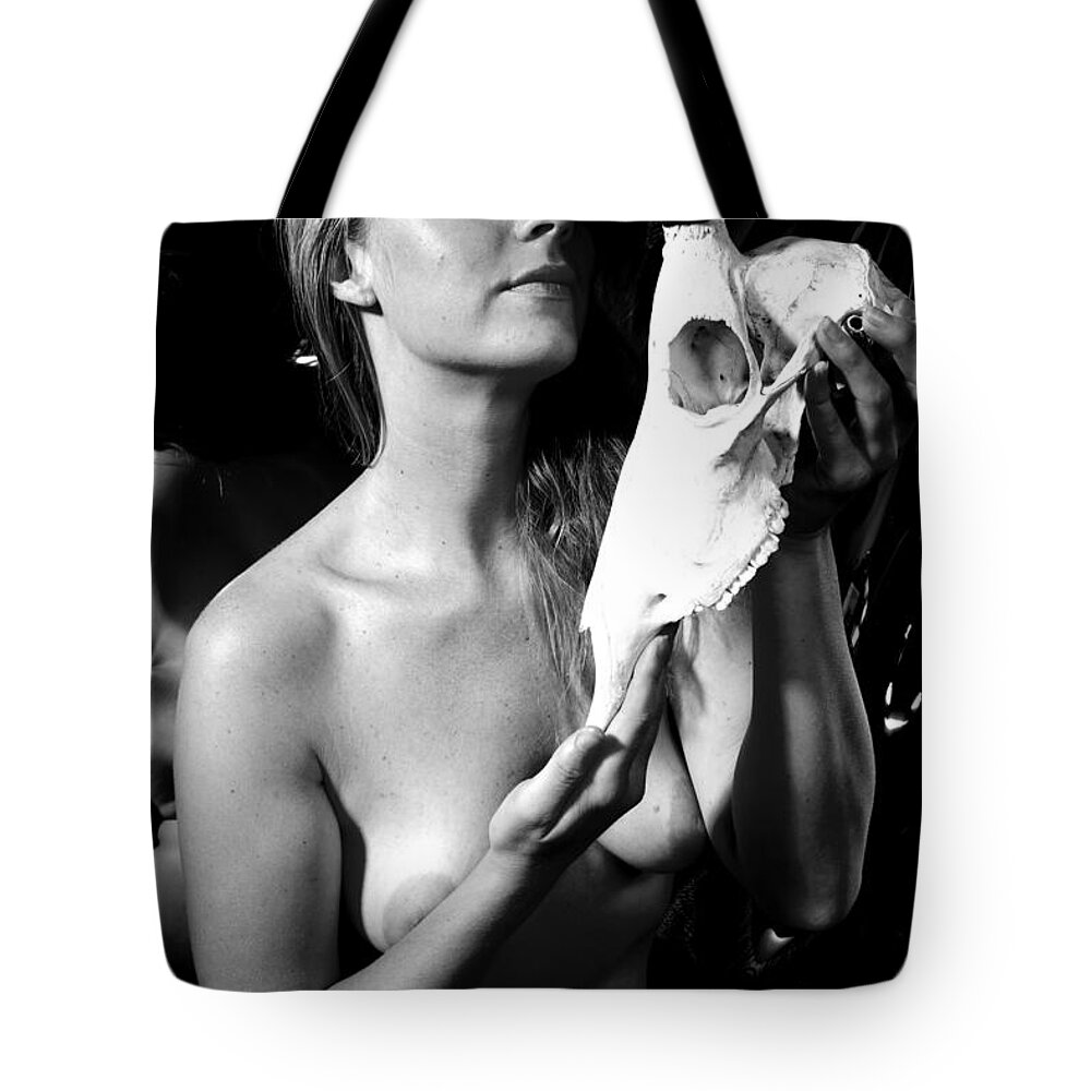 Nude Female Skull Tote Bag featuring the photograph Kbbt0716 by Henry Butz