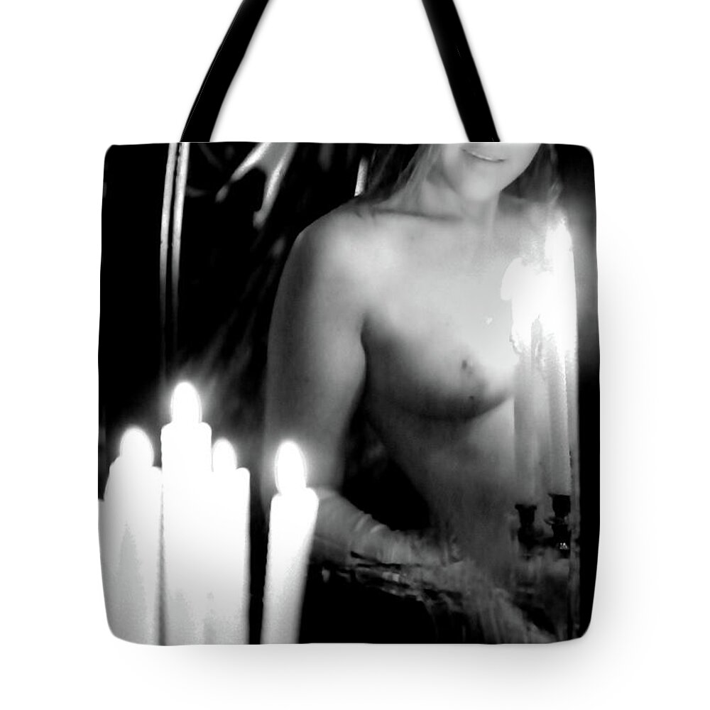 Nude Female Candles Tote Bag featuring the photograph Kebu0329 by Henry Butz