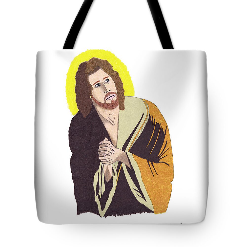 Prayer Tote Bag featuring the drawing Keeping Our Eyes On Him by John Wiegand
