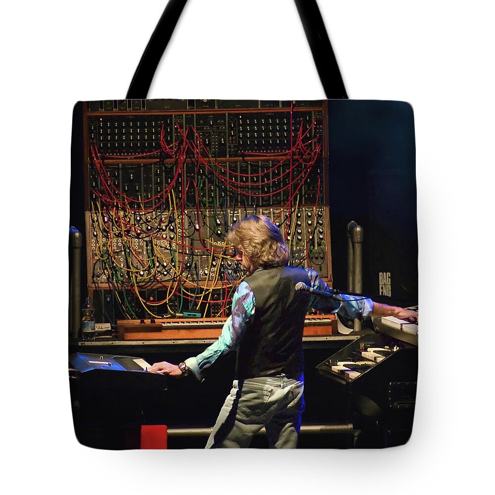 Music Legend Tote Bag featuring the photograph Keith Emerson and the Moog Synth by Micah Offman
