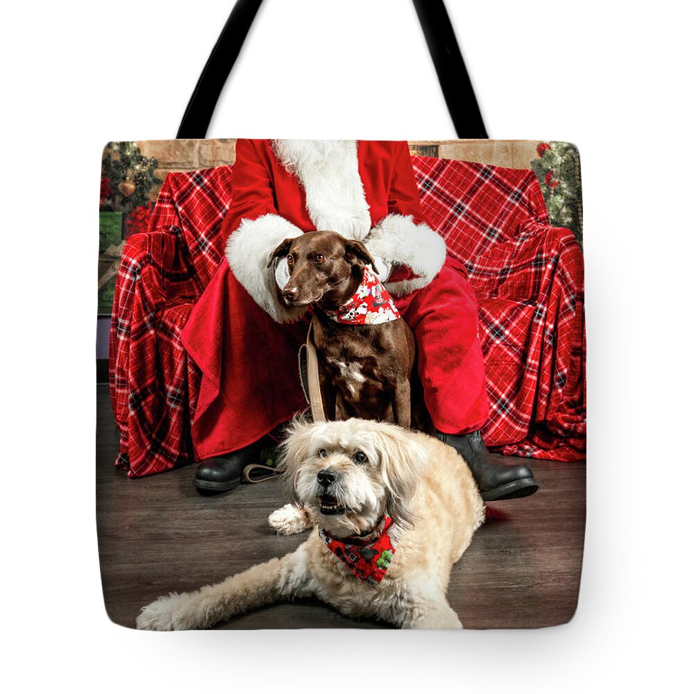 Annie Tote Bag featuring the photograph Kellie and Annie with Santa 2 by Christopher Holmes