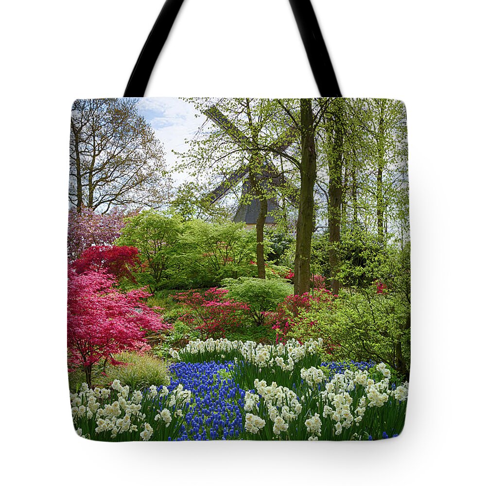 Europe Tote Bag featuring the photograph Keukenhof Gardens Windmill by Jim Miller